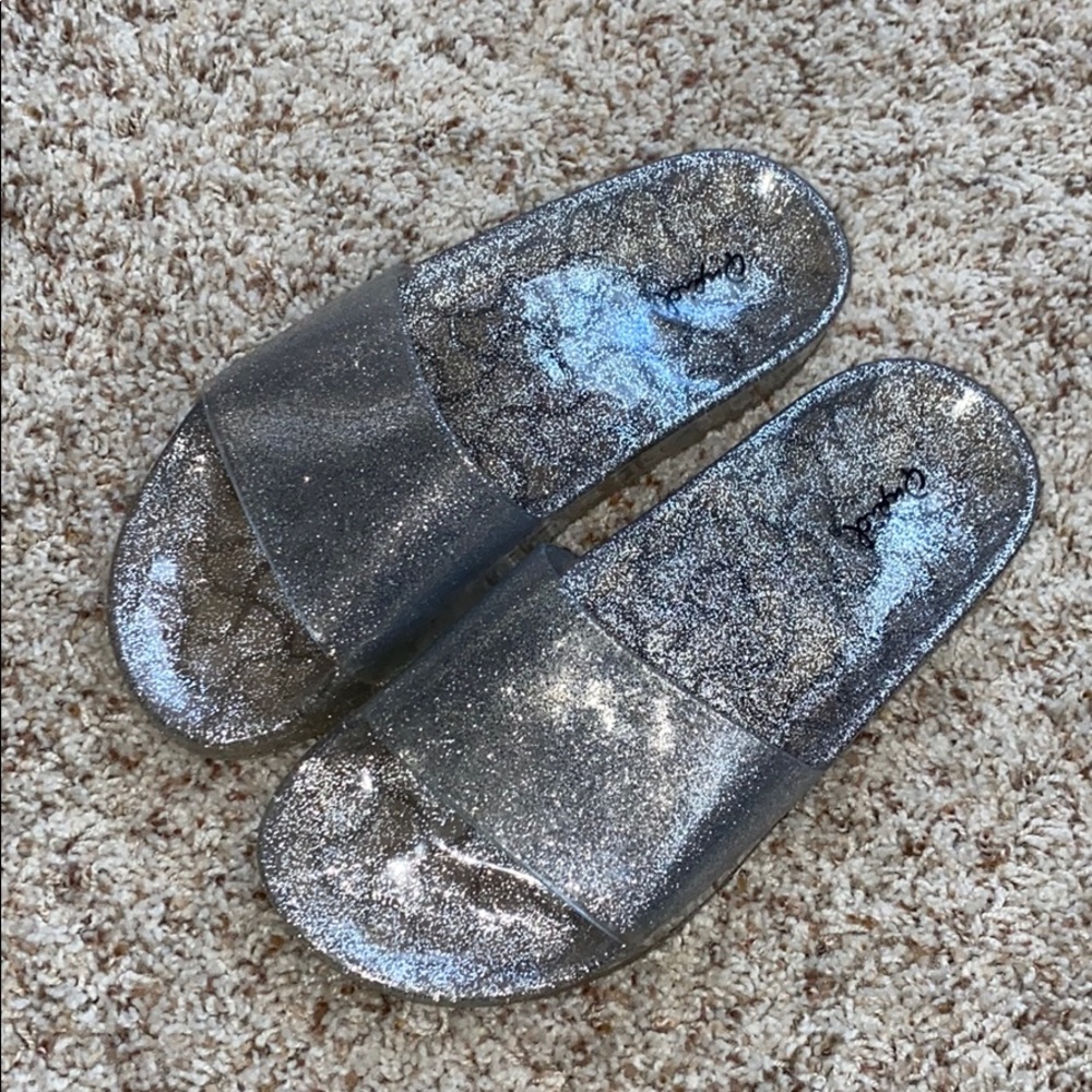 Silver Sparkly Jelly Slides